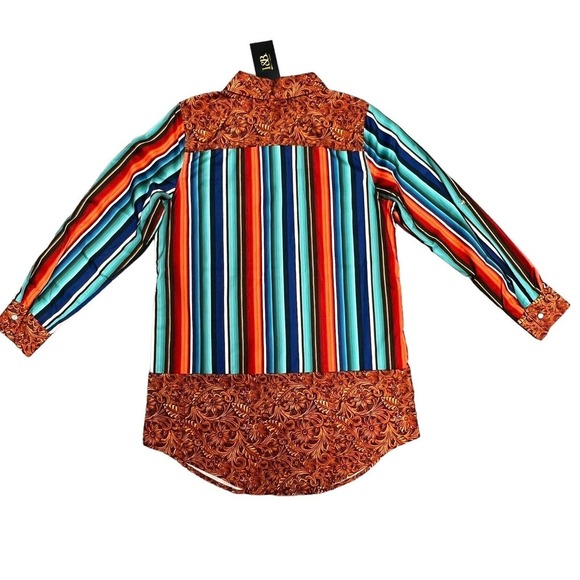 NWT $79 Lucky & Blessed L&B Blouse Size Small Southwestern Turquoise Serape Snap - Picture 3 of 16